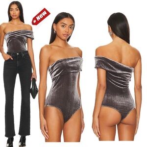 Agolde Gray velvet Bree Banded one shoulder Bodysuit XL NWT